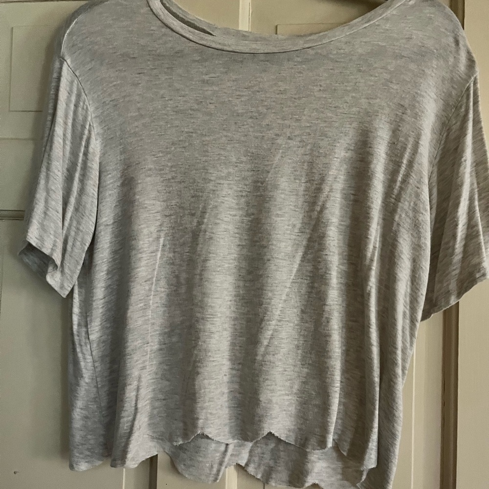 Socialite Light Gray Short Sleeve Scalloped Trim Tee